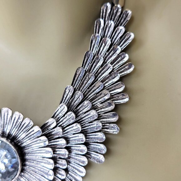 Crystal Feather Statement Necklace Statement Bib Necklace - Picture 4 of 11